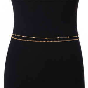 Cadena para el Vientre de Acero Inoxidable Chapada en Oro de 18K |   Cadena de Cintura Minimalista con Cuentas |   Cadena corporal ajustable para mujer - Product Image 2