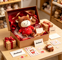 Boneka Sapi Plushie Custom Berhoodie Merah untuk Souvenir Bisnis Boneka Plushie Custom