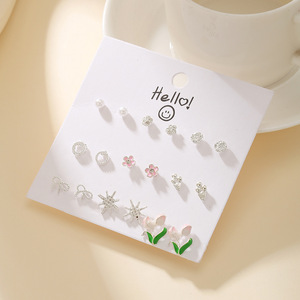 Juego de 9 Pares de Aretes de Aleación con Forma de Flor y Corazón, Estilo Princesa, para Uso Diario, Regalo de Joyería para Mujer - Product Image 2