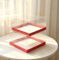Boîte d'emballage pour dessert carrée rouge entièrement transparente de 10 pouces, jetable, durable, de qualité alimentaire, boîte cadeau pour gâteau d'anniversaire