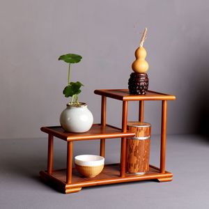 Bamboo Display <b>Shelves</b> Two Layer L Size Rustic Chinese Style <b>Kitchen</b> Storage <b>Shelf</b> - Product Image 2