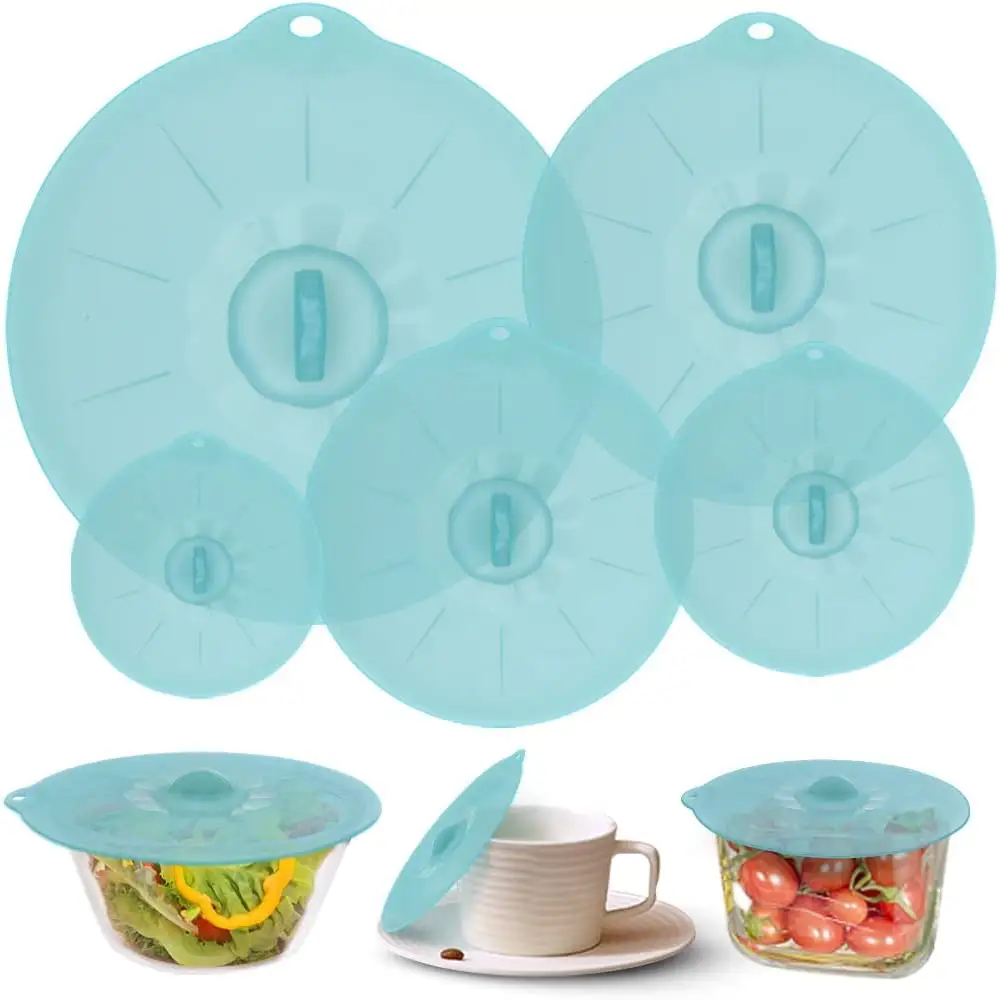 Factory Wholesale Kitchen Household Use Silicone Preservation Cover with Suction Power Microwave Oven Bowl Cover Five Piece Set