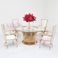 Nouvelle conception personnalisable : Chaises de mariage de luxe en acier inoxydable doré avec accoudoirs, chaises de salle à manger pour événements, tables, hôpitaux, parcs