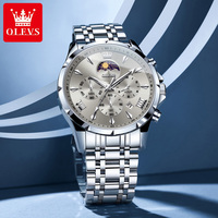 Montre chronographe à quartz pour homme OLEVS 3653, étanche, calendrier, phase lunaire, luminescente, logo personnalisé en acier inoxydable, alliage sport