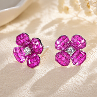 Boucles d'oreilles personnalisées KIRIN en argent 925 avec rubis et zircon en forme de fleur pour femme, sertissage invisible, OEM ODM