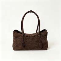 Tas Tote Kulit Suede Asli Khusus Wanita Warna Coklat, Tas Selempang Kapasitas Besar untuk Kerja dan Perjalanan, Pemasok OEM/ODM