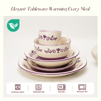 Ensemble de vaisselle rond violet 20pc en céramique avec motif floral ensemble de dîner en grès vente chaude ensembles de vaisselle pour les restaurants