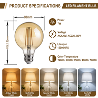 Ampoule LED à filament G25/G80 7W 800LM dimmable CRI 80 AC 120V/AC220-240V pour éclairage décoratif maison, café, hôtel - Vente chaude