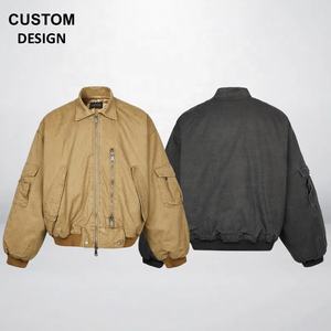 Cappotto Bomber da <span class=keywords><strong>uomo</strong></span> autunno inverno Vintage MA1 ispessito caldo con colletto in cotone tinto con cerniera ricamata a prova di acqua - Product Image 2