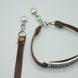 Be Fearless <b>Leather</b> <b>Bracelet</b> With Metal Plate Inspirational Gift For Women Men - Product Image 2