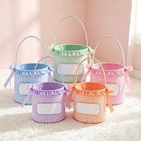 Sacs d'Halloween personnalisés modernes à volants, en toile gingham, avec impression numérique, nom personnalisé, sacs à bonbons colorés brodés