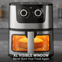 Friteuse à air moderne avec poignée froide au toucher, arrêt automatique, en acier inoxydable, 5,5 L, fenêtre de visualisation, sans huile, double bouton, pour cuisine domestique