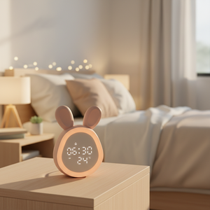 Nouvelle Lampe Réveil LED Intelligente Mini Mignonne en Forme de <span class=keywords><strong>Lapin</strong></span> Rond en ABS, Style Dessin Animé Moderne, pour Enfants et Étudiants, <span class=keywords><strong>Veilleuse</strong></span> de Nuit - Product Image 4