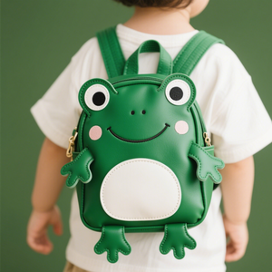 Fabbrica personalizzata Unisex ragazzi ragazze <span class=keywords><strong>verde</strong></span> cartone animato rana vegana pelle Mini borsa bambini <span class=keywords><strong>zaino</strong></span> per bambini per studio scolastico - Product Image 1