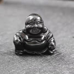 Statue de Bouddha Heureux Sculpté en <span class=keywords><strong>Obsidienne</strong></span> <span class=keywords><strong>Dorée</strong></span> Style Religieux Bouddha de Poche en Cristal - Product Image 1