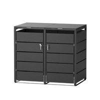 Abri extérieur rectangulaire en métal pour poubelles à roulettes avec ressorts à gaz à fermeture douce, en acier robuste, stable, moderne et luxueux
