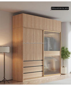 Closet Tempered Glass Wooden Modern Latest Design Apartment Bedroom Furniture Cloth <b>Storage</b> Sliding Door Wardrobe - Product Image 2