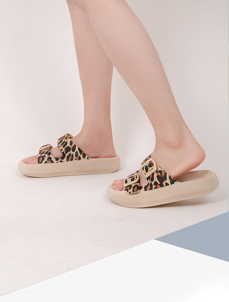 Cheap Wholesale Leopard-print Double Buckle Ladies Sliders Slipper Women Slippers Sandals