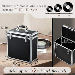 Boîte de rangement pour disques vinyles en aluminium, étanche, anti-poussière, portable, pour 50 disques de 7/10/12 pouces, doublure en feutre doux, avec serrure - Product Image 2
