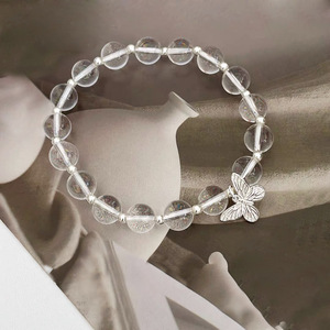 Bracelet papillon en cristal blanc, argent sterling S925, élastique, pour femmes, bijoux cadeau - Product Image 1