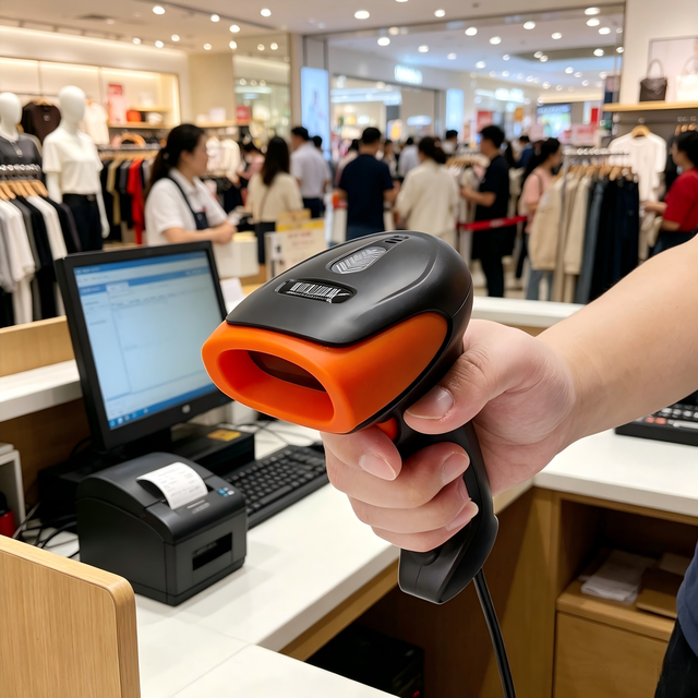 Handheld USB 1D/2D Barcode Scanner Wired Wireless Design with Key Words and Images Light for Pick & Place Applications