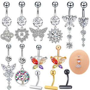 Gaby pink butterfly belly rings acciaio inossidabile placcato argento <span class=keywords><strong>piercing</strong></span> all'<span class=keywords><strong>ombelico</strong></span> anello <span class=keywords><strong>piercing</strong></span> gioielli all'ingrosso - Product Image 1