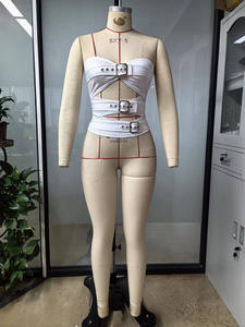 Viviblook Z310ST03 Women Summer <b>Set</b> Hollow Vest Matching Denim Shorts Two Piece <b>Set</b> - Product Image 2