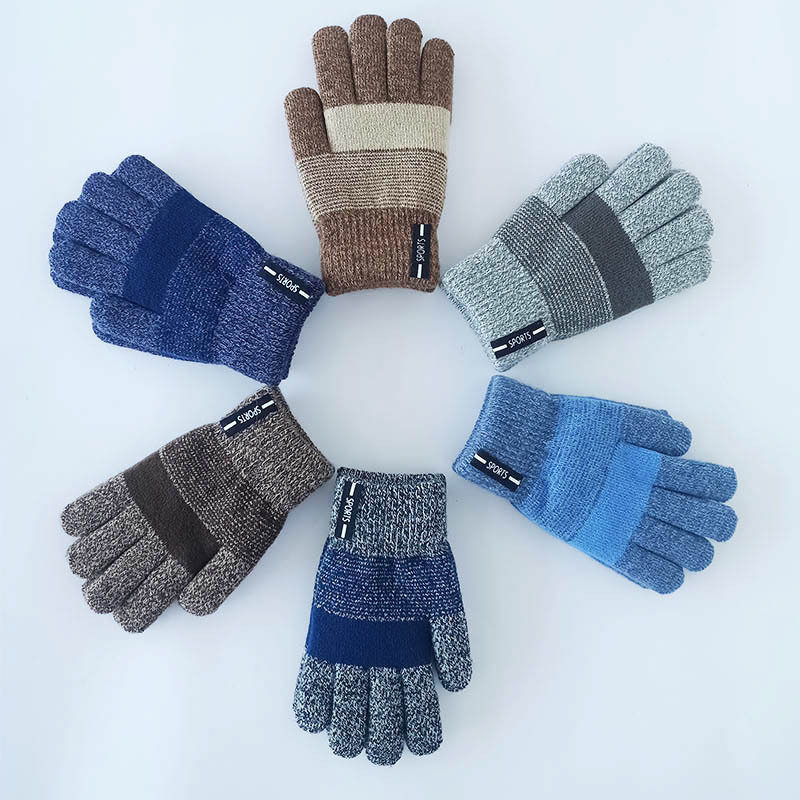Knitted warm gloves for boys and girls Thickened warm outdoor cycling gloves with plush Knitted children's gloves