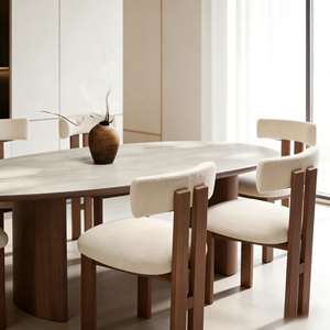 Ensemble de table à manger 6 places avec chaises, bois de luxe pour <span class=keywords><strong>restaurant</strong></span>, 6 personnes, chêne blanc, pour salle à manger moderne en bois massif - Product Image 3