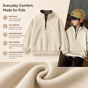 Felpa per Bambini con Mezza Zip <span class=keywords><strong>e</strong></span> Collo Alto, in Poliestere <span class=keywords><strong>e</strong></span> Cotone Spazzolato, Pullover Casual Comodo per Ragazzi <span class=keywords><strong>e</strong></span> Ragazze, Personalizzabile OEM con Etichetta Privata - Product Image 5