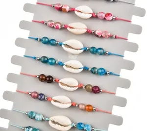 glass crystal beads natural cowrie shell woven bracelets adjustable glass beads natural shell beach bracelets beach gifts