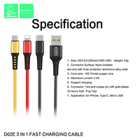 Kabel Pengisi Daya Cepat VDENMENV 3 in 1 USB ke Micro-USB Tipe-C Harga Grosir Pabrik Murah Tembaga Murni untuk Ponsel Komputer