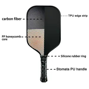 2024 nuova popolare racchetta in fibra di carbonio Paddle sottaceti 14mm con manico nero testurizzato e rimbalzante