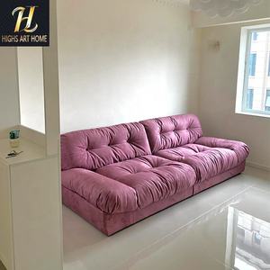 Canapé en cuir nuage minimaliste italien crémeux Grand canapé plat trois places en rangées droites Canapé en tissu givré pour villa - Product Image 2