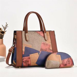 Trendy Geometric Colorful PU Handbags <b>Large</b> Capacity Leather Tote Bag Purse <b>Set</b> 2pcs - Product Image 6