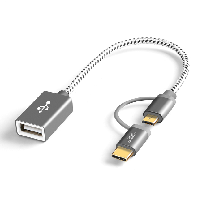 Wholesale Aluminum Braided 480Mbps 2 in 1 USB C Micro USB to USB Female OTG Adapter Cable for Android Phone Tablet Laptop
