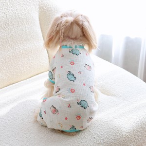 Pet Dog Cotton Pajamas Light Blue And Light Yellow Cartoon <b>Elephant</b> Print Breathable Summer Clothes For Small Dogs - Product Image 1