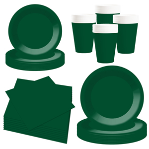 DAMAI - Juego de Vajilla Desechable de Papel Verde para Fiestas, Platos de 7 y 9 Pulgadas, Vasos de Papel y Servilletas - Product Image 3