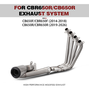 Sistema de escape de motocicleta de acero inoxidable modificado con tubo delantero de 60 mm para CBR650F CB650F 2014-2018 CB650R CBR650R 2019-2026 - Product Image 2
