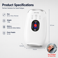 Masseur de poignet et de main avec affichage visuel, rouleau de massage pour la paume, fonctions de chaleur, vibration et airbag, batterie Li, recharge USB
