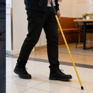 Aluminum Alloy Collapsible Walking <b>Stick</b> 4 Sections Lemon Yellow Rubber Tip For <b>Blind</b> Person Mobility Aid - Product Image 1