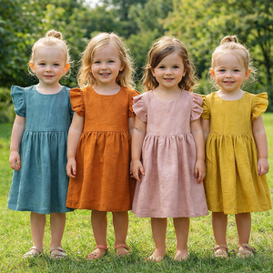 Abiti Personalizzati per Bambine, Vestito in Lino per Neonata, Abbigliamento per Bambine, Vestito con Volant per Bambine, Abbigliamento Estivo per Bambini, Vendita all'Ingrosso - Product Image 1