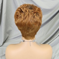 Peluca de cabello humano esponjoso y natural de color marrón con flequillo, pelucas hechas a máquina completas sin pegamento para mujeres negras
