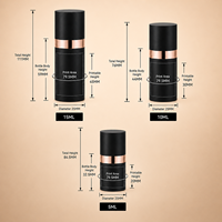 Mini Botella de 5ml 10ml 15ml de PP Redonda, Mate, Esmerilada, Negra, con Bomba de Vacío sin Aire para Cosméticos, Cuidado de la Piel y Suero, con Borde Dorado