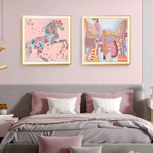 Toile d'art <span class=keywords><strong>moderne</strong></span> <span class=keywords><strong>de</strong></span> luxe, belle tête <span class=keywords><strong>de</strong></span> <span class=keywords><strong>cheval</strong></span> rose volant sauvage, <span class=keywords><strong>peinture</strong></span> orange avec cadre, art mural en cours d'exécution, peintures <span class=keywords><strong>de</strong></span> chevaux dorés - Product Image 3