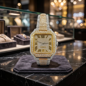 Montre automatique carrée en acier inoxydable GPS 42 mm avec alarme, entièrement sertie de diamants Moissanite romains en or rose de haute qualité, style Hip Hop - Product Image 3