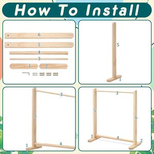 Wooden Pet <b>Clothes</b> <b>Rack</b> Double Bar Floor Standing Multifunctional Storage For Dogs Cats Small Pets Natural Wood Color Rectangle - Product Image 5