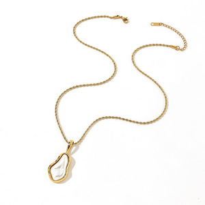 Collier en acier inoxydable avec perles baroques, plaqué or 18 carats, ovale géométrique, pour tous les jours - Product Image 4