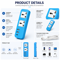 Regleta de Cobre Azul Puro 5 en 1, 2 Tomas Universales, 2 Puertos USB, 20A 220V/110V IP44, Enchufe de Extensión Industrial, Cable de 2m