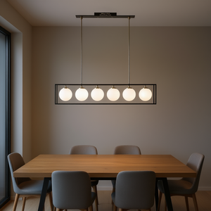 Lustre linéaire Helena à 6 lumières avec globes en verre givré, luminaire suspendu noir pour la décoration de la maison - Product Image 2